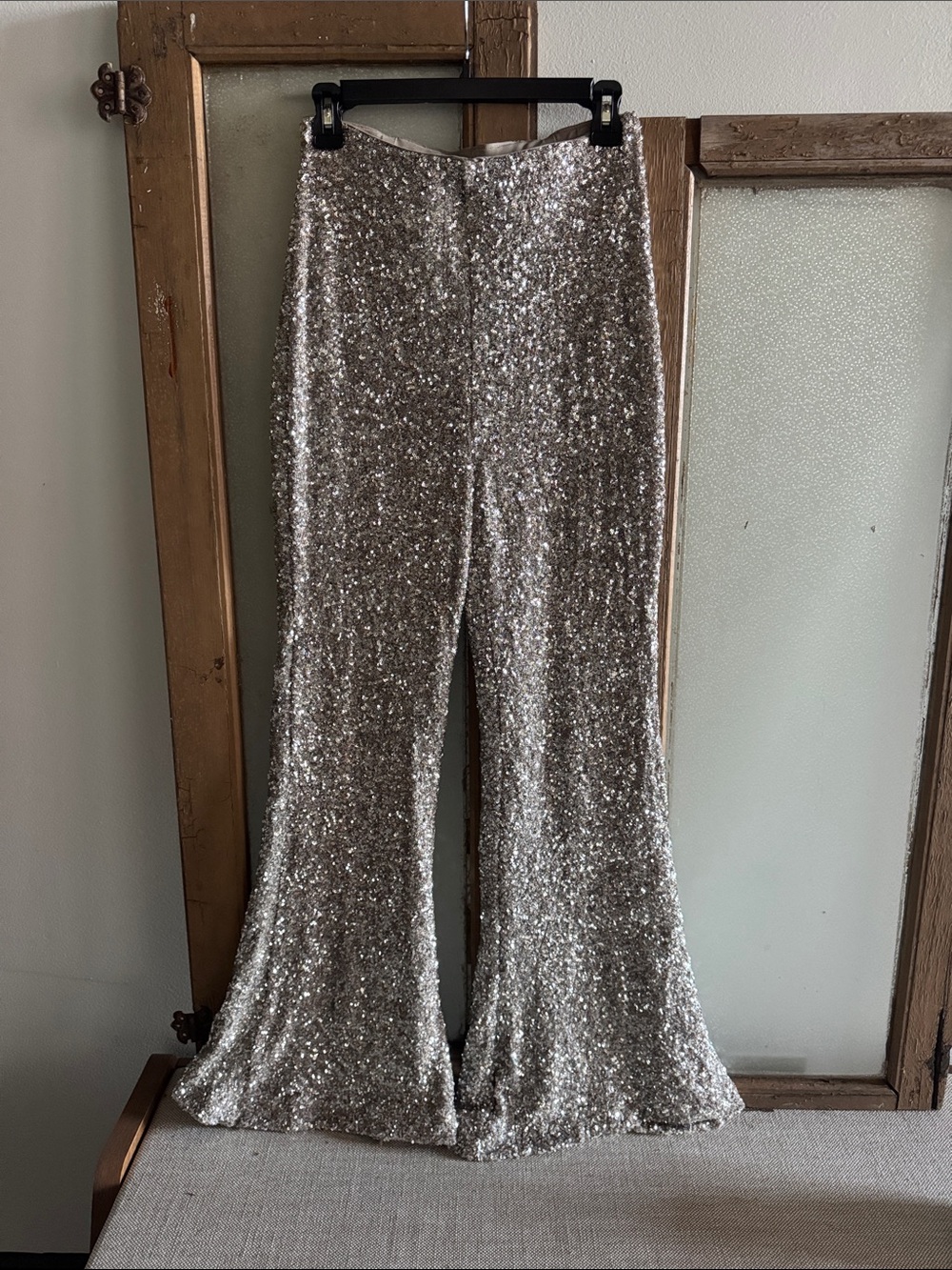 Express Silver Sequin Flared Pants
